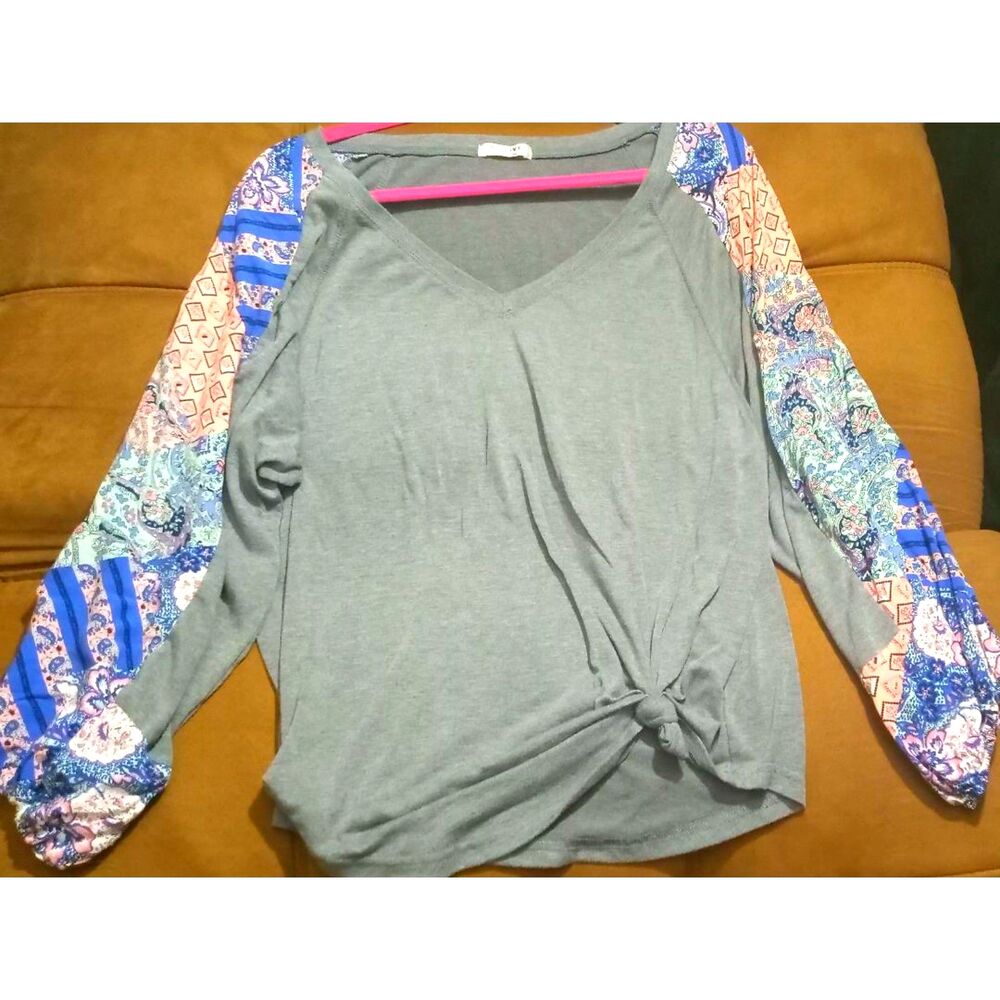 Beyove Women's Pull Over One Side Knot Floral Blouse sz L.....B6